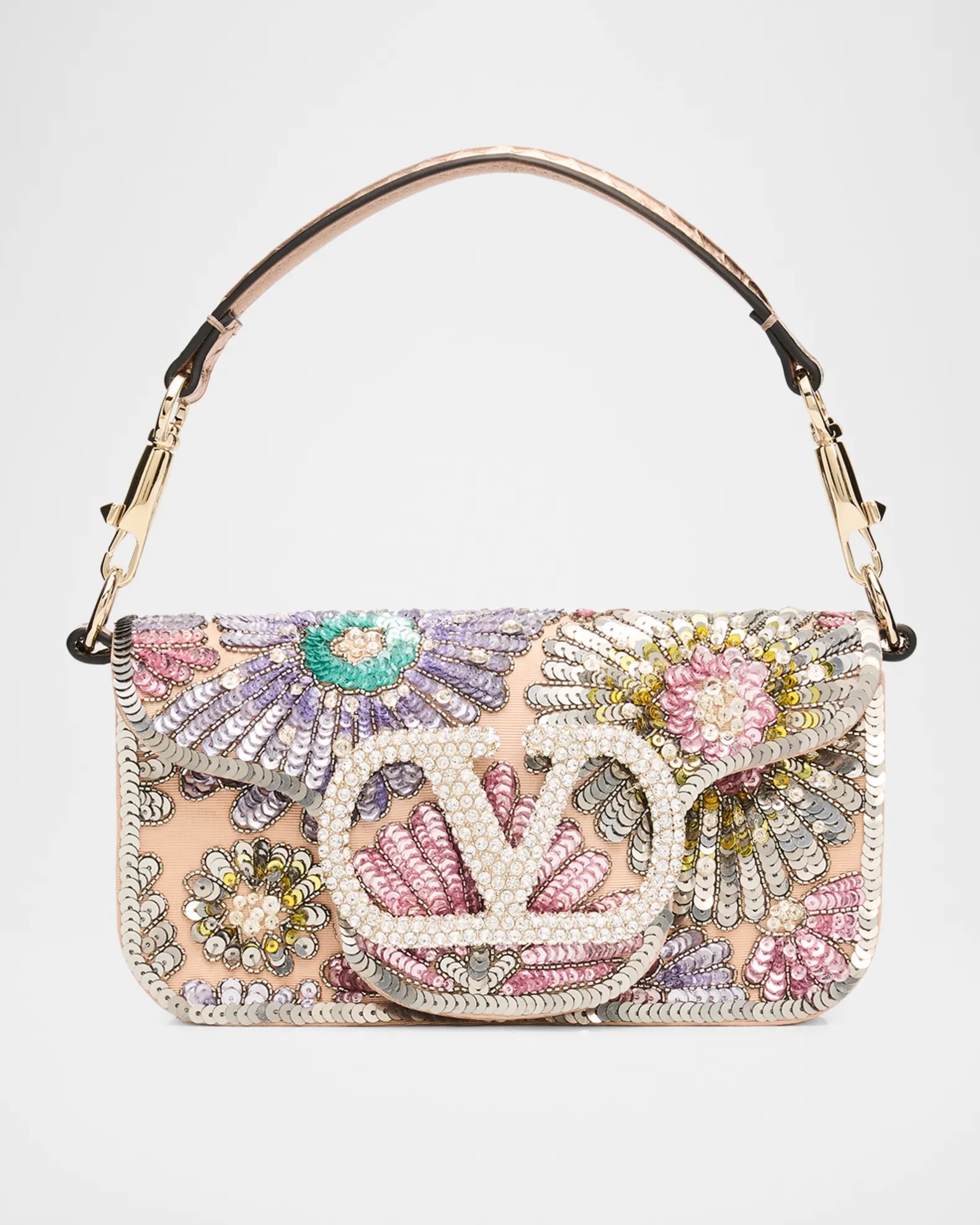Small Crystal VLogo Sequin Burst Shoulder Bag