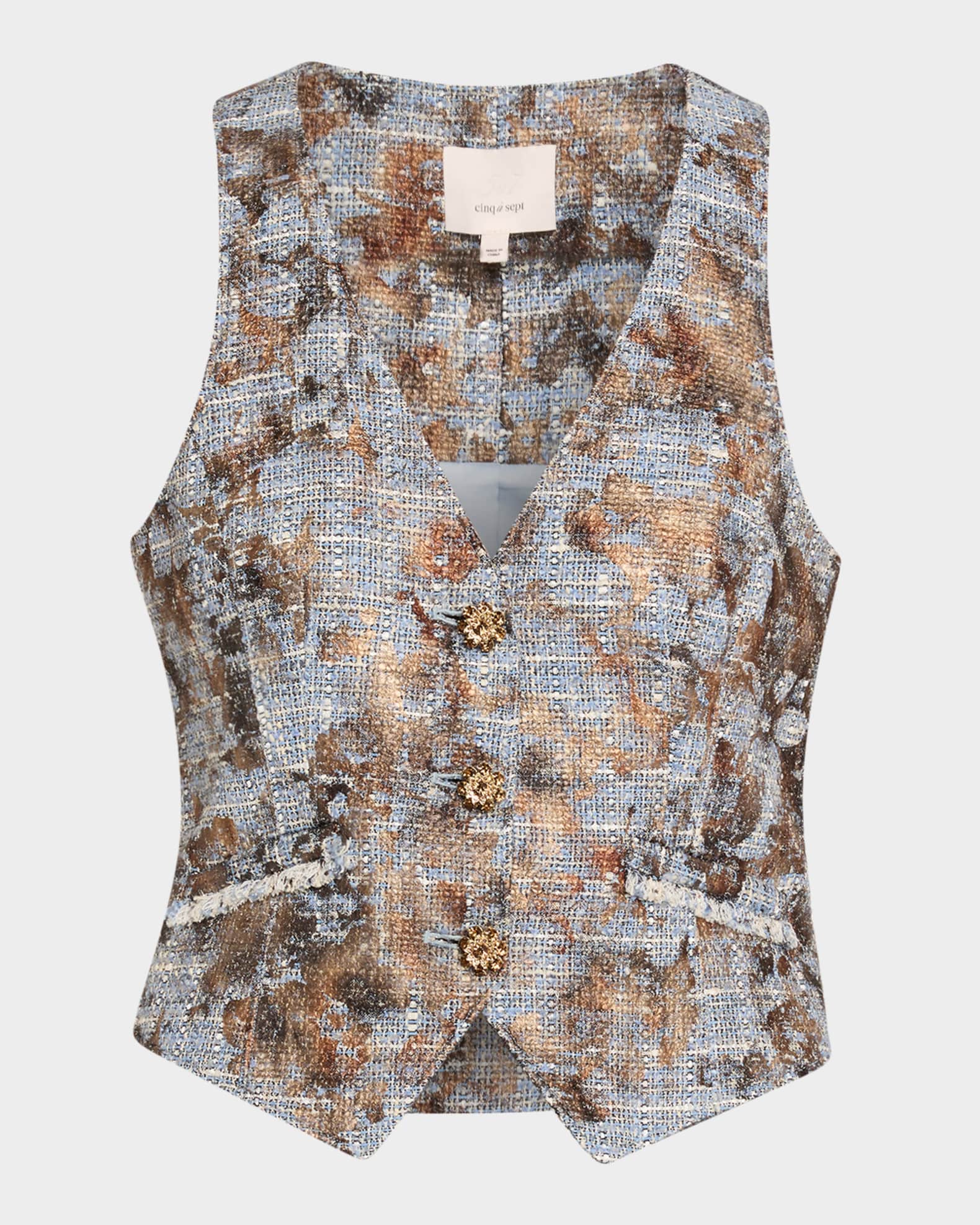 Foil-Print Tweed Vest