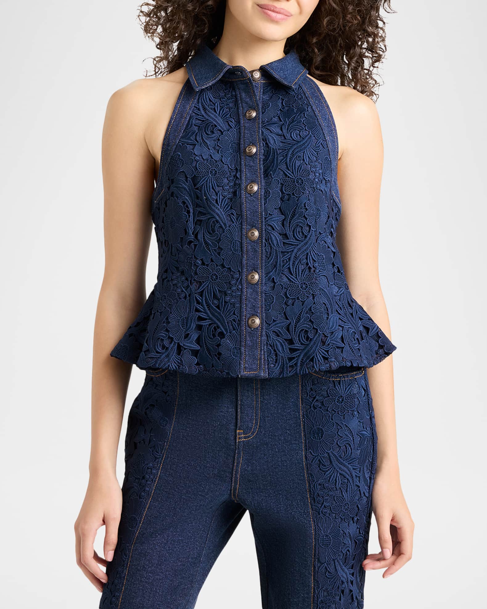 Ronin Lace Denim Top view 3